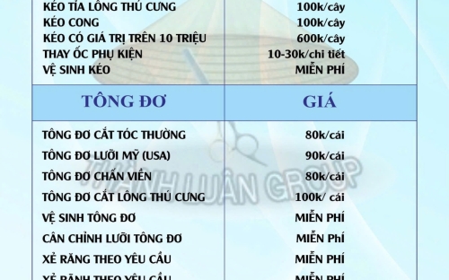 Bảng giá dịch vụ mài kéo, tông đơ